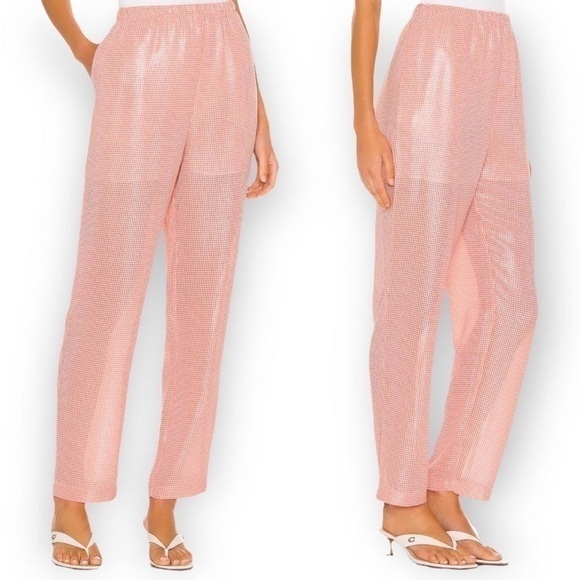 Lpa pants orange houndstooth revolve paz pants elastic waist womens medium NWOT - Picture 1 of 5